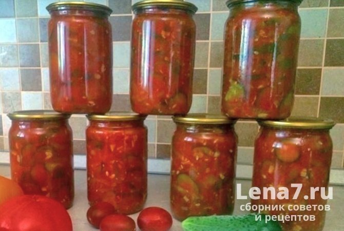 Салат из томатов и огурцов на зиму без стерилизации